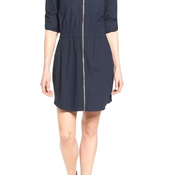 Zippered Michael Kors Blue Dress with Relaxed Fit and Rolled Sleeves Size M - Picture 2 of 11